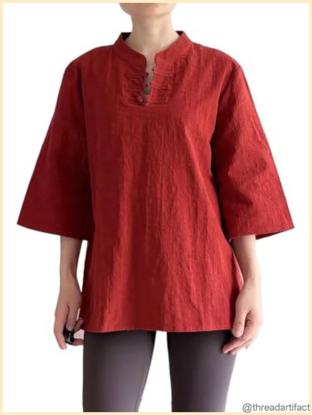 Minibee Womens 3/4 Sleeve Cotton Linen Blouse Button Down Shirt